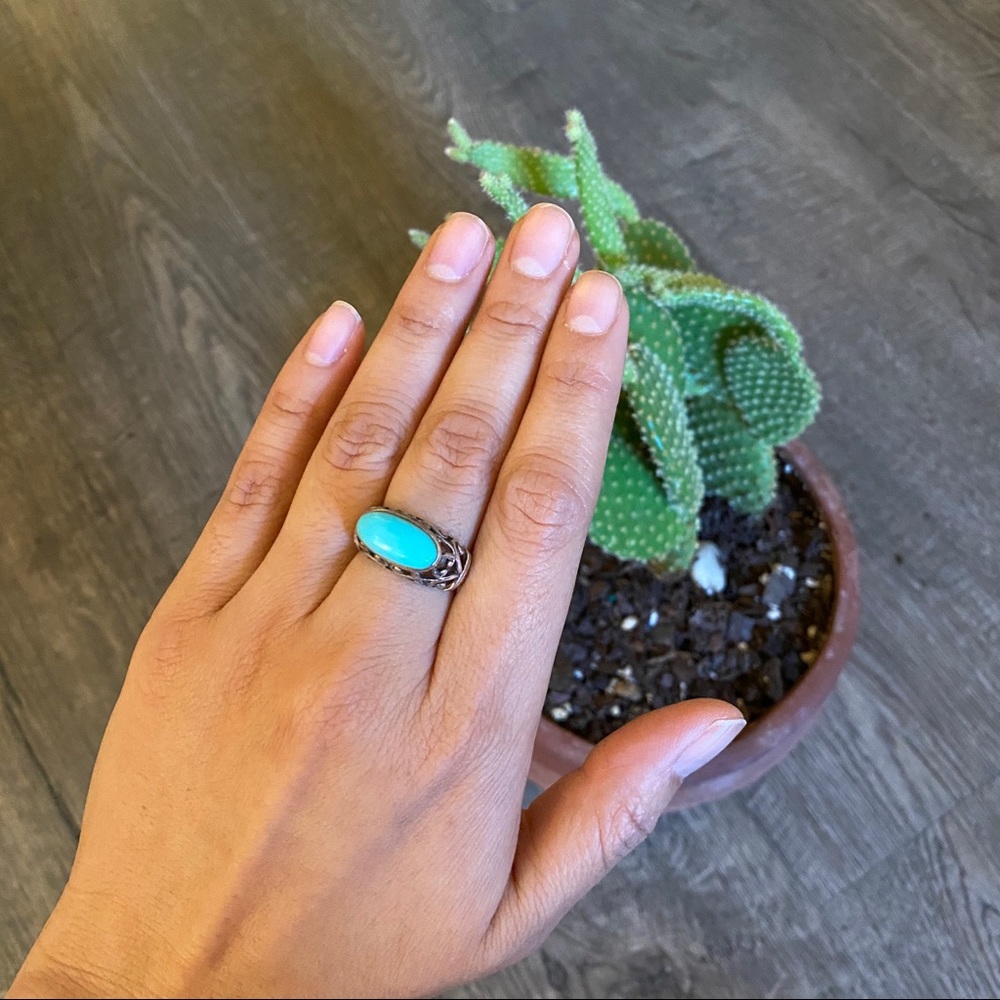 .925 Silver ring with faux turquoise stone